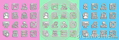 Set line Cloud technology data transfer, Processor with CPU, Broken file, Server, Data, Web Hosting, Social network Vector Illustration
