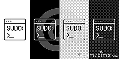 Set line Code terminal icon isolated on black and white, transparent background. Browser window with command line Vector Illustration