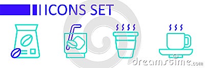 Set line Coffee cup, to go, Espresso tonic coffee and Bag beans icon. Vector Vector Illustration