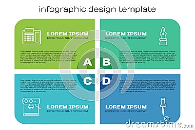 Set line Coffee machine, Telephone, Push pin and Fountain pen nib. Business infographic template. Vector Vector Illustration