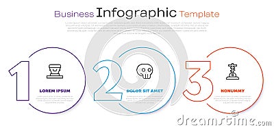 Set line Coffin, Skull and Grave with cross. Business infographic template. Vector Vector Illustration