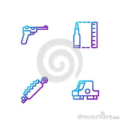 Set line Collimator sight, Trap hunting, Mauser gun and Bullet. Gradient color icons. Vector Vector Illustration