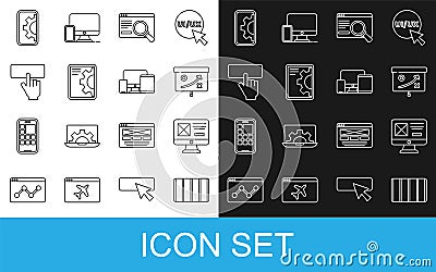 Set line Color palette guide, UI UX design, Planning strategy concept, Web development, Keyboard, and Monitor, mobile Stock Photo