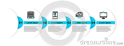 Set line Computer monitor, Electric circular saw, Refrigerator and heater icon. Vector Stock Photo