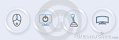 Set line Computer monitor, Gear shifter, Power button and mouse icon. Vector Vector Illustration