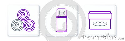 Set line Cream or lotion cosmetic jar, Towel rolls and Shaving gel foam icon. Vector Vector Illustration