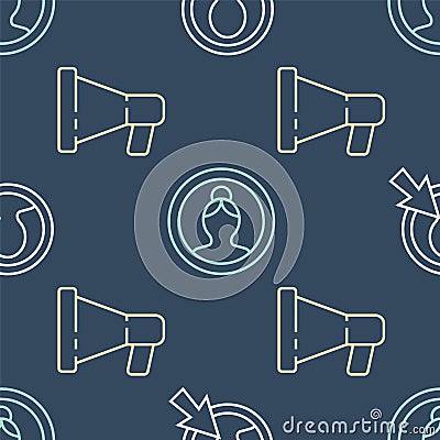 Set line Create account screen, Megaphone and Create account screen on seamless pattern. Vector Vector Illustration
