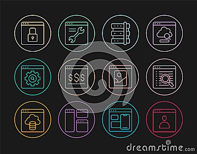 Set line Create account screen, Search engine, Server, Online shopping on, Browser setting, Secure your site with HTTPS Stock Photo
