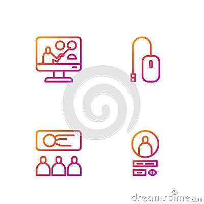 Set line Create account screen, Training, presentation, Online education and Computer mouse. Gradient color icons Vector Illustration