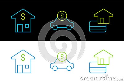 Set line Credit card, House with dollar and Car rental icon. Vector Vector Illustration