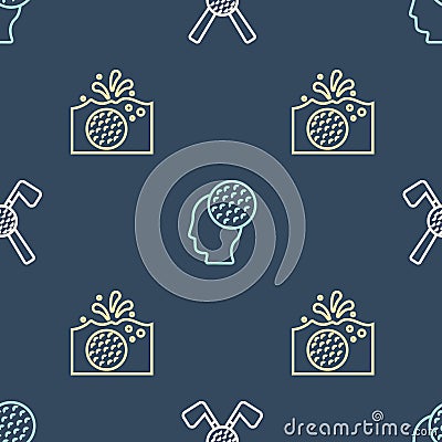Set line Crossed golf club with ball, Golf in water and on seamless pattern. Vector Vector Illustration