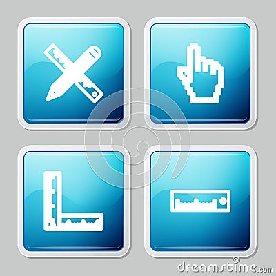 Set line Crossed ruler and pencil, Pixel hand cursor, Folding and Ruler icon. Vector Stock Photo