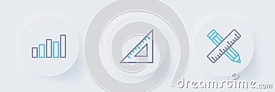 Set line Crossed ruler and pencil, Triangular and Graph, schedule, chart, diagram icon. Vector Stock Photo