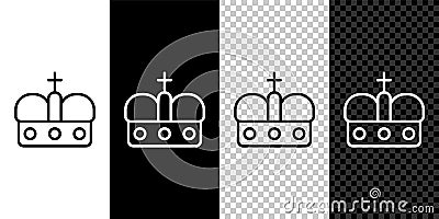 Set line Crown of spain icon isolated on black and white background. Vector Stock Photo