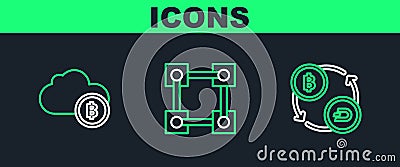 Set line Cryptocurrency exchange, cloud mining and Blockchain technology icon. Vector Stock Photo