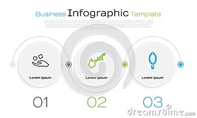 Set line Cube levitating above hand, Spell and Magic mirror. Business infographic template. Vector Vector Illustration