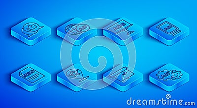 Set line Customer product rating, Advertising, Map pointer with star, Board graph chart, SEO optimization and icon Stock Photo