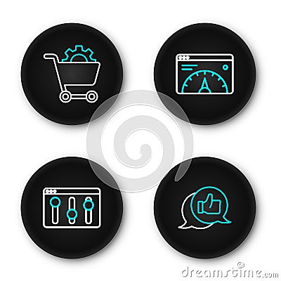 Set line Customer product rating, Browser setting, Website statistic and Shopping cart icon. Vector Vector Illustration