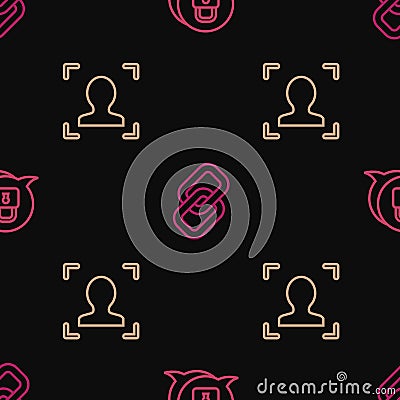 Set line Cyber security, Face recognition and Chain link on seamless pattern. Vector Vector Illustration