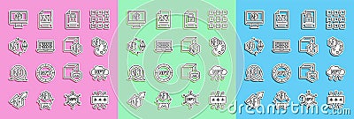 Set line Cyber security, NFT cloud, Digital crypto art, Document and lock, Binary code, Ethereum exchange, Monitor with Vector Illustration
