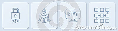 Set line Cyber security, NFT Digital crypto art, and blockchain technology. White square button. Vector Vector Illustration