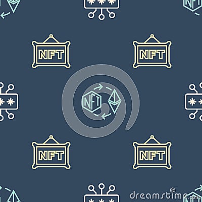 Set line Cyber security, NFT Digital crypto art and Ethereum exchange on seamless pattern. Vector Vector Illustration