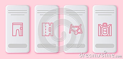 Set line Cycling shorts, Bicycle lane, frame and Hiking backpack. White rectangle button. Vector Vector Illustration