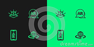 Set line 3d modeling, Augmented reality AR, and icon. Vector Stock Photo