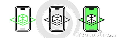 Set line 3d modeling icon isolated on white background. Augmented reality or virtual reality. Vector Vector Illustration