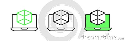 Set line 3d modeling icon isolated on white background. Augmented reality or virtual reality. Vector Stock Photo