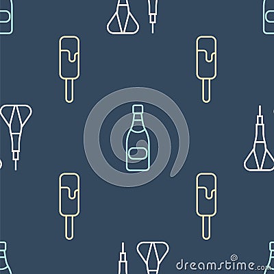 Set line Dart arrow, Ice cream and Champagne bottle on seamless pattern. Vector Vector Illustration