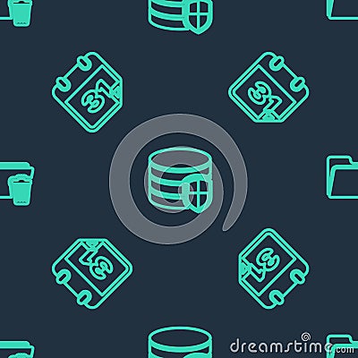 Set line Database protection, Calendar and Delete folder on seamless pattern. Vector Vector Illustration