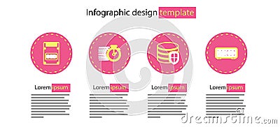 Set line Database protection, Retro flip clock, Stopwatch and SSD card icon. Vector Vector Illustration