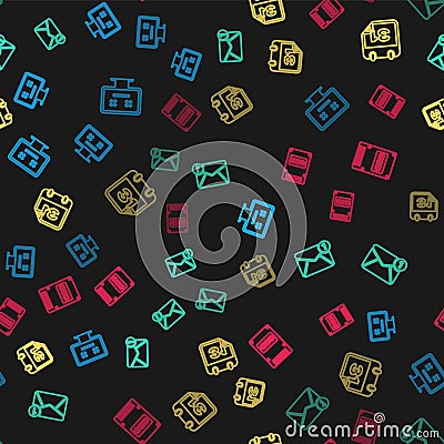Set line Dead monitor, New, email incoming message, Calendar and SSD card on seamless pattern. Vector Vector Illustration