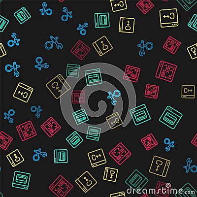 Set line Debugging, Search engine, Software and on seamless pattern. Vector Vector Illustration