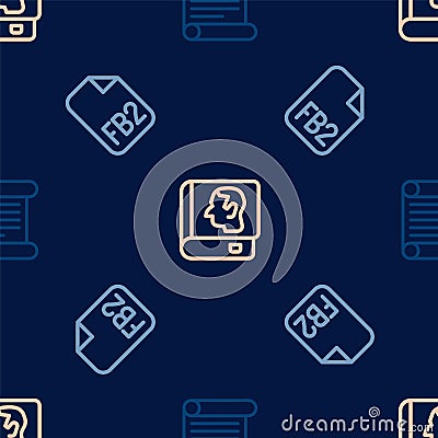 Set line Decree, parchment, scroll, FB2 File and Law book on seamless pattern. Vector Vector Illustration