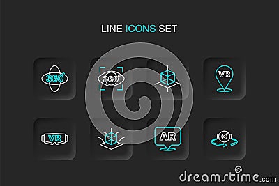 Set line 360 degree view, Augmented reality AR, 3d modeling, Virtual glasses, and icon. Vector Vector Illustration