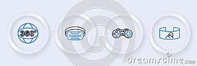 Set line 360 degree view, Gamepad, Virtual reality glasses and icon. Vector Vector Illustration