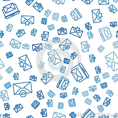 Set line Delete envelope, Laptop with envelope and Envelope with star on seamless pattern. Vector Vector Illustration