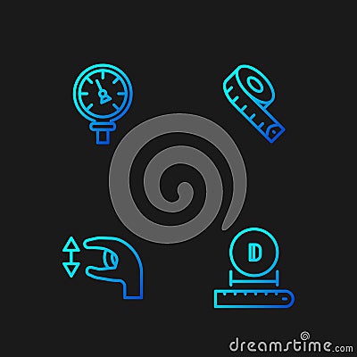 Set line Diameter, Approximate measurements, Pressure water and Measuring tape. Gradient color icons. Vector Vector Illustration