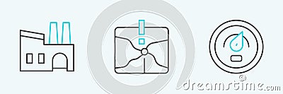 Set line Digital speed meter, Factory and Intersection point icon. Vector Stock Photo