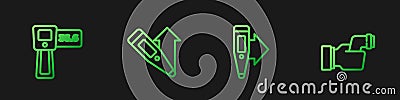 Set line Digital thermometer, , and Checking body temperature. Gradient color icons. Vector Vector Illustration