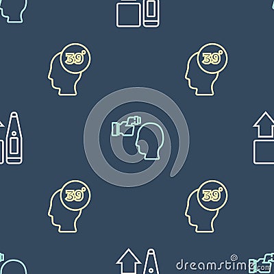 Set line Digital thermometer, High human body temperature and Checking on seamless pattern. Vector Vector Illustration