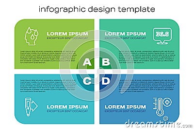 Set line Digital thermometer, High human body temperature, Meteorology and Medical. Business infographic template Vector Illustration