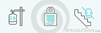 Set line Disabled elevator, IV bag and Intercom icon. Vector Vector Illustration