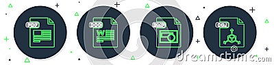 Set line DOC file document, BMP, PDF and OBJ icon. Vector Vector Illustration