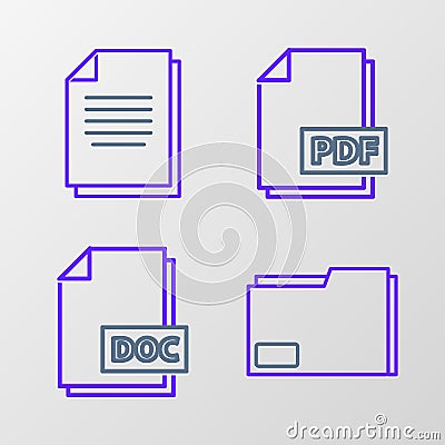 Set line Document folder, DOC file document, PDF and icon. Vector Vector Illustration