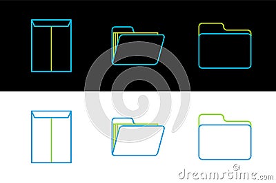 Set line Document folder, Envelope and icon. Vector Stock Photo