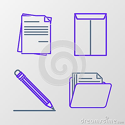 Set line Document folder, Pencil with eraser and line, Envelope and File document icon. Vector Vector Illustration