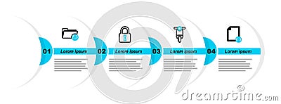Set line Document and lock, Scooter, Lock and Folder icon. Vector Vector Illustration